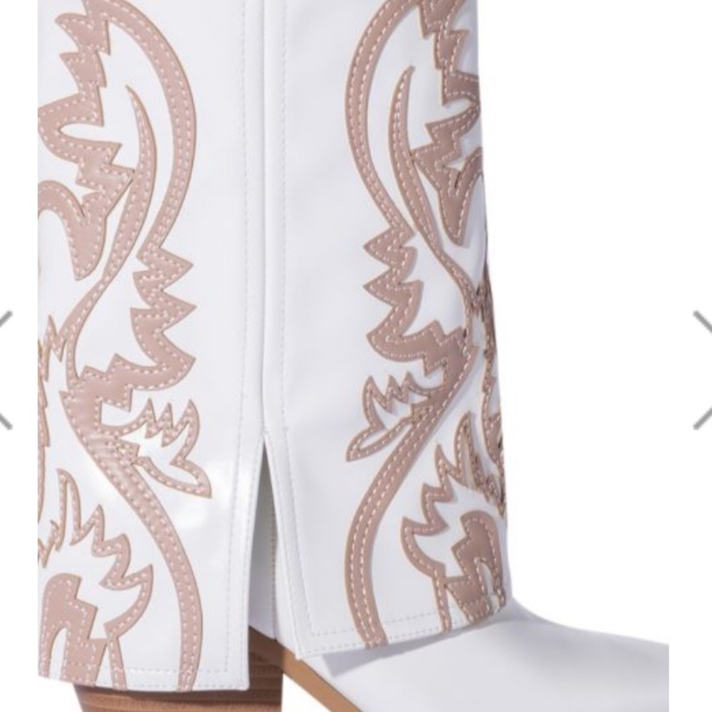Azalea Wang Elegant White and Tan Heeled Boots